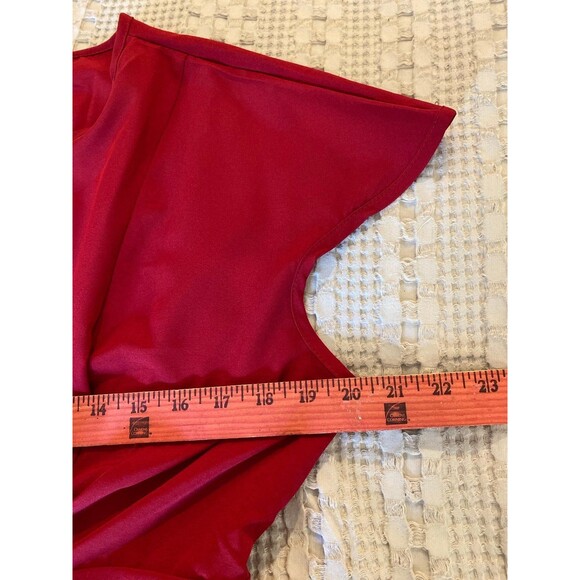 XL Red Blouse Cap Sleeves Faux Wrap Top Asymmetrical Hem V Neck Elastic Waist - Picture 9 of 10